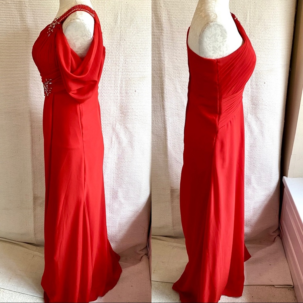M Chiffon One Shoulder Long Formal Prom Dress Red - Picture 2 of 8